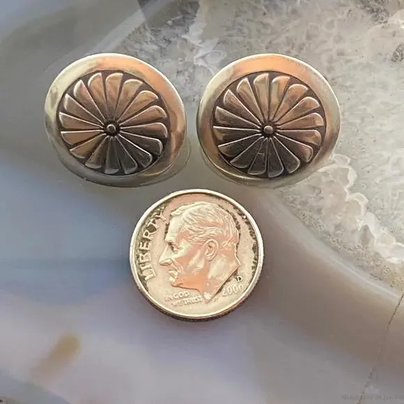 Native American Sterling Silver Round Stamped Concho Stud Earrings For Women #2 - Picture 9 of 10